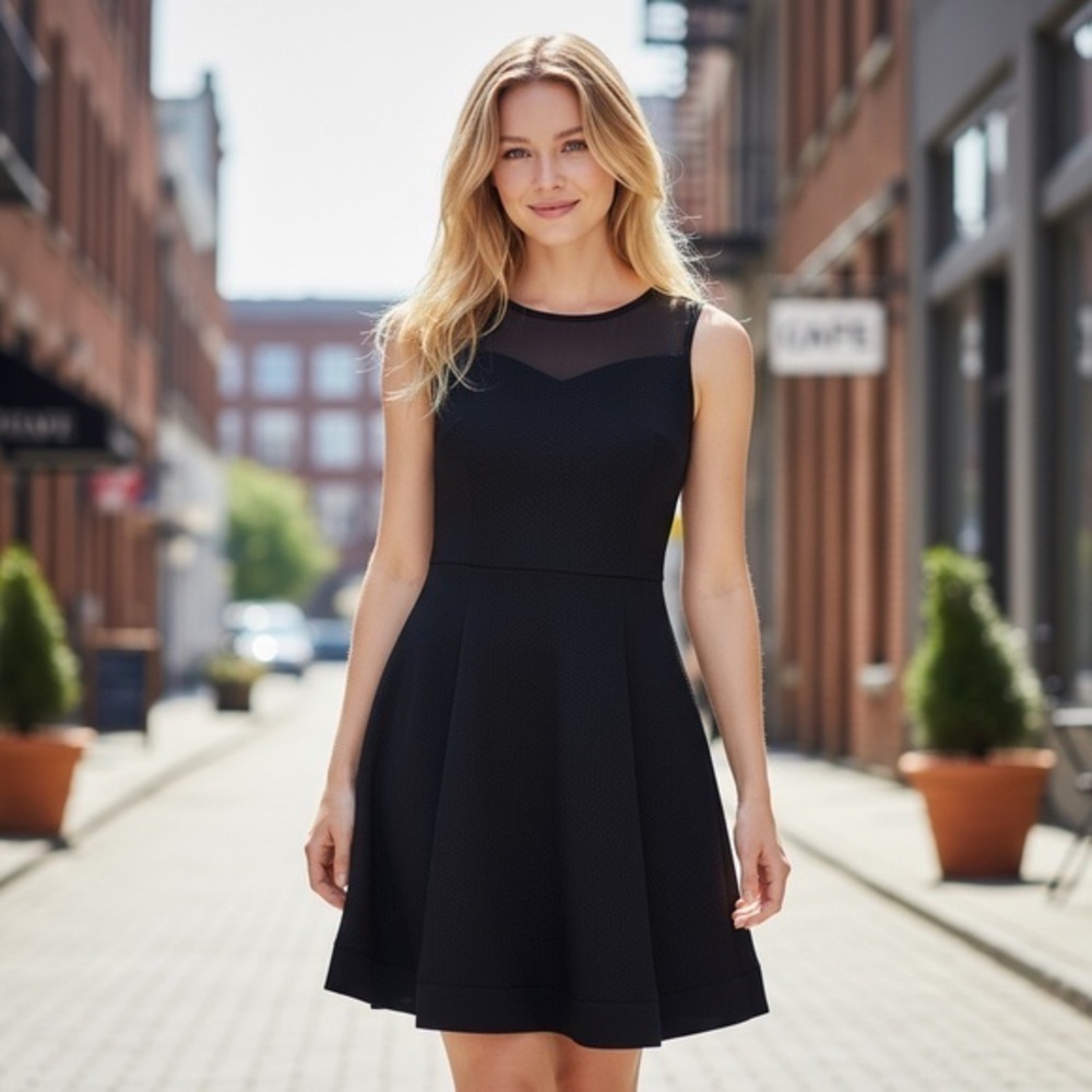 Halogen Black Sleeveless A-Line Midi Dress